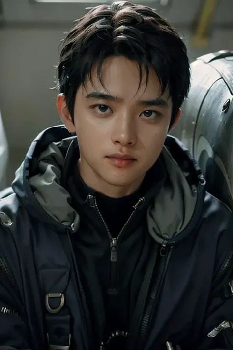 1boy,kyungsoo,smile,solo, happy,(streamlinerai space suit, stylized),muscle,(blue glowing lights, futurism, clean edges, Tinted windows), necktie,sexy pose,full body,young boy,black hair,(HDR, 8K, absurdres, highly detailed, best quality, masterpiece, ultra-high res, photorealistic, looking at viewer, realistic face, huge filesize, highres, absurdres, (64k ultra hd:1.1),professional photography, Canon EOS 5D mark iv,<lora:Kyungsoov1-000004:1>