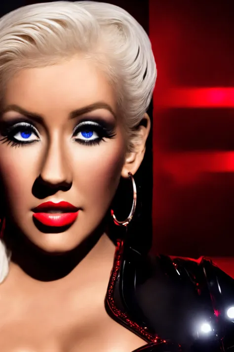 aguilera1, ((best quality)), ((masterpiece)), (detailed), Midjourney Style, close-up, woman, robot, red eyes, concept art, inspired by Marek Okon, digital art, Crysis Nanosuit, futuristic, (glowing elements:1.1), 4:3 aspect ratio, dynamic duo