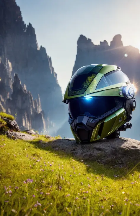 award winning closeup photo of a female (sci-fi explorer:1.3) wearing helmet with hexagonal glass visor, [Style-Psycho::10], beside a (crashed vehicle:1.2), (smoke:1.4), looking out over a verdant alien planet, (mountains:1.2) (tall grass:1.2), rocks, highly detailed, fine detail, (intricate:1.3), (lens flare:0.6), (backlighting:0.8), (bloom:0.8), shallow depth of field