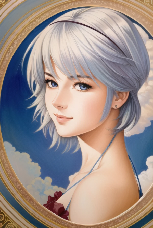 masterpiece portrait of aroused Rei Ayanami \(evangelion\), evangelion \(Hideaki\), caustics, textile shading, high resolution illustration, red eyes, feminine, no pupils, blue hair, short hair, ligne claire, flat color, limited palette, low contrast, (backlighting), realistic, masterpiece, highest quality, intricate pajama, by (Alphonse Mucha), digital painting