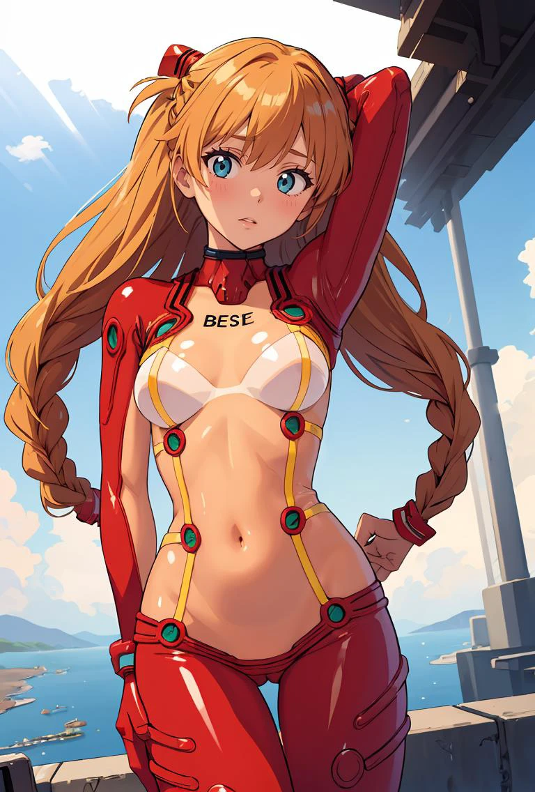 (masterpiece, best quality), 1girl, Platinum Double Dutch Braids with Colored Extensions, Size D breasts, <lora:asuka_langley_soryu_bodysuit:0.8> asuka_langley_soryu_bodysuit,see-through,