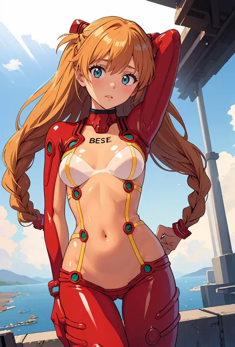 (masterpiece, best quality), 1girl,    Platinum Double Dutch Braids with Colored Extensions, Size D breasts,  <lora:asuka_langley_soryu_bodysuit:0.8> asuka_langley_soryu_bodysuit,see-through,