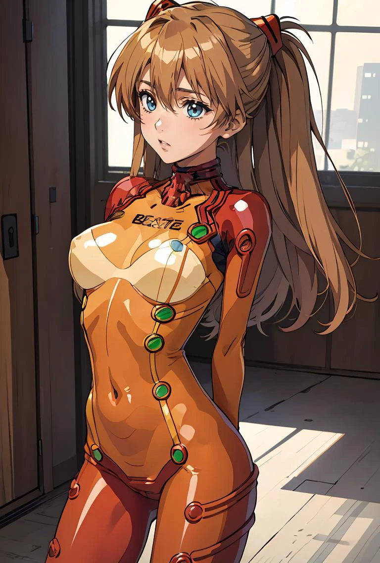 (masterpiece, best quality), 1girl, blue Messy Side Swept Hair with Taper Fade, Size E breasts, <lora:asuka_langley_soryu_bodysuit:0.8> asuka_langley_soryu_bodysuit,see-through,