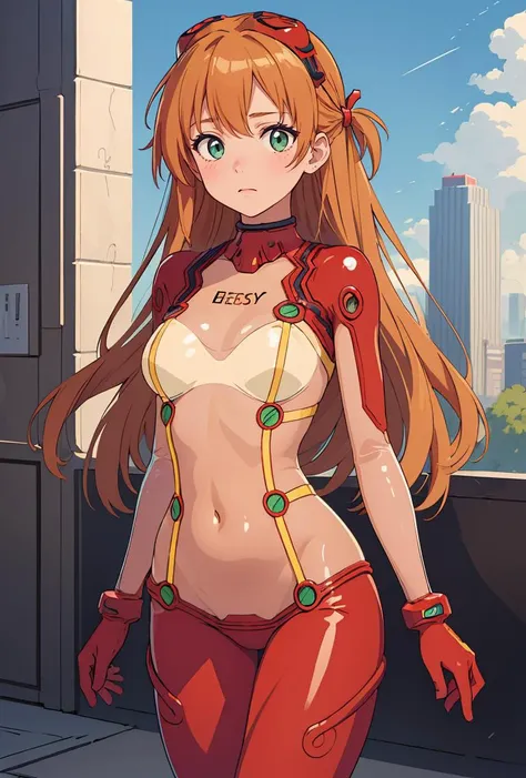 (masterpiece, best quality), 1girl,    Pale green Braided Headband, Sizes I to L breasts,  <lora:asuka_langley_soryu_bodysuit:0.8> asuka_langley_soryu_bodysuit,see-through,