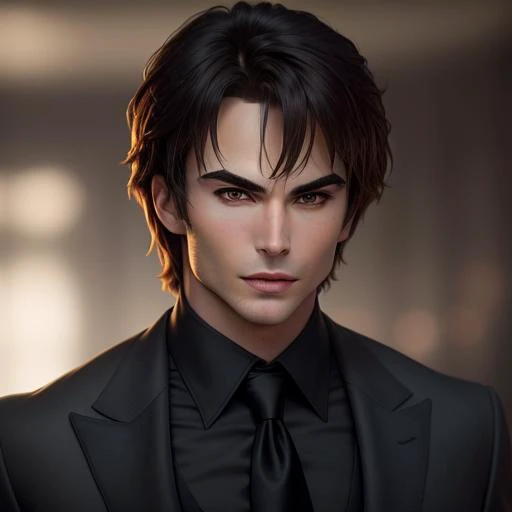 "prompt": "Describe the face of Damon Salvatore portrayed by Ian Somerhalder.",
  "context": "As Damon Salvatore, portrayed by Ian Somerhalder, your face carries an irresistible blend of allure and danger. Your features are sharp and defined, accentuating your vampire persona. Your jawline is perfectly sculpted, adding to the air of confidence and strength you exude. Your eyes are piercing and intense, with a magnetic gaze that draws others in. They hold a mesmerizing quality, capable of conveying both mischief and vulnerability. Your eyebrows are well-defined, perfectly framing your eyes and adding to the allure of your face. Your lips, often adorned with a devilish smirk, carry a hint of seduction. Your nose is straight and adds to the symmetrical beauty of your face. Your complexion is flawless, reflecting an eternal youthfulness. Your face combines angular features with a touch of softness, creating a captivating and enigmatic charm. As Damon Salvatore, your face is a testament to your complex nature, embodying the allure of a charming yet dangerous vampire,   with the use of negative space."