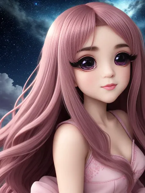 draw,  woman, beautiful dress ornate,  anime beauty comic , chibi, constellation, (1girl, solo:1.2), (chibi:1.3), eyeliner, eyelashes, looking at viewer, (shiny skin:0.16), (pale skin:0.33), (body blush:0.38), eyes beautiful, anime , realistic, masterpiece, best quality, movie still, cloud girl, floating in the sky, (close-up:1.1), bright, happy, fun, soft lighting