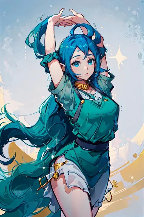 <lora:Nayru_Zelda_Anime:0.8> Nayru_Zelda, ahoge, long dress, multi-layered dress, cowboy shot, <lora:arms up:0.9> arms up,, ultra detailed, masterpiece, best quality, aesthetic, detailed,