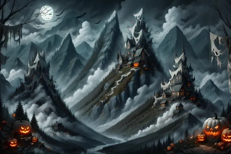 <lora:HWghostly:1>, hwghostly, forest with mountains and rivers, long tattered rags, dark fantasy, horror, gloomy, mist, fog, ethereal, creepy, ghostly,
