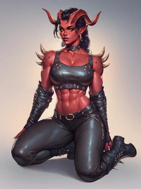 score_9, score_8_up, score_7_up, (score_9:1.1), (score_8:1.1), score_7, , fit body, zy_karlach, 1girl, horns, black hair, red skin, yellow eyes, , demon girl, wearing leather black armor and pants,, , ,, , Expressiveh, (((((full body))))), <lora:officialpit_style_v11:0.15> <lora:BoobsgamesLycoXL:0.5> <lora:1dkXLP:0.4> <lora:add-detail-xl:0.5> <lora:zy_Karlach_PonyRealism_v1:0.7>