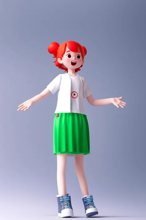 A red hair girl standing singing,white background, <lora:Lovelyperson:0.78>