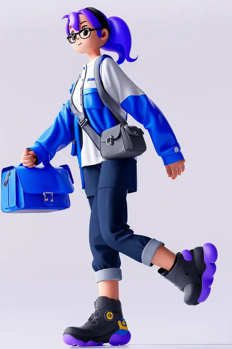 A girl walking with a satchel ,white background, <lora:Lovelyperson:0.78>