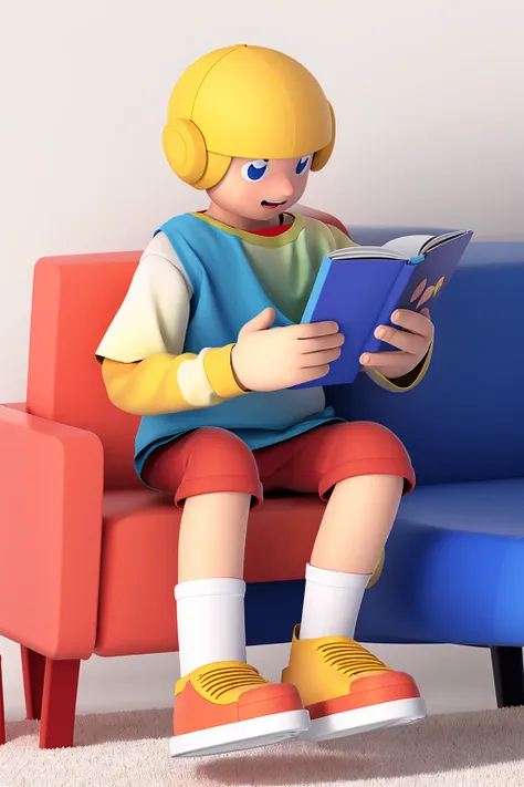 A boy sitting on a chair reading a book,white background, <lora:Lovelyperson:0.78>