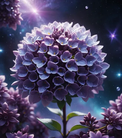 lilac crystal, flower locked inside, space, lilac pollen, cinematic, 4k.blur, Mysterious, hyper detailed, trending on artstation, sharp focus, studio photo, intricate details, highly detailed, by greg rutkowski, starry celestial style, thm style, <lora:HDRv1:0.2>,