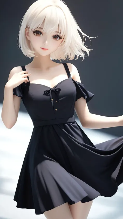 masterpiece, best quality, 32k uhd, hdr, dtm, 16K, super wide angle, (best fingers:1.2),
1girl, standing, simple background, simple clothes, black dress, white hair,