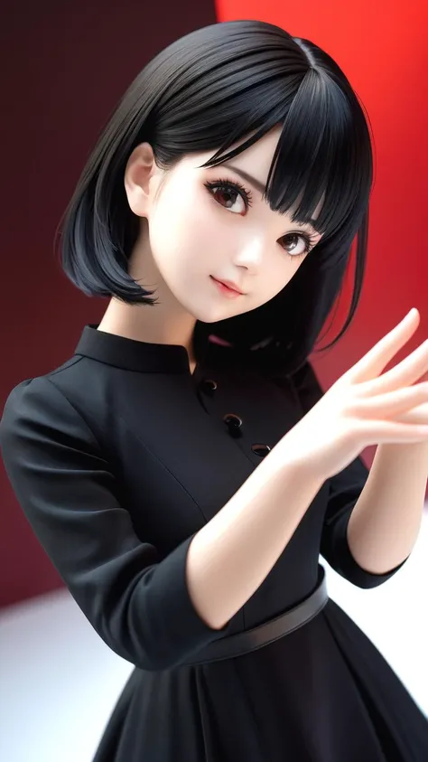 masterpiece, best quality, 32k uhd, hdr, dtm, 16K, super wide angle, (best fingers:1.2),
1girl, standing, simple background, simple clothes, black dress, black hair,