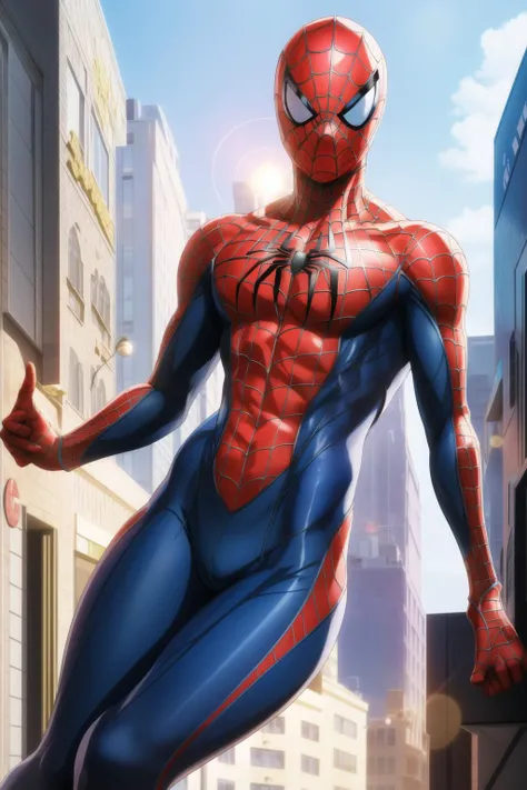 <lora:lelouch_Code_geass-KK77-V1:0.5>,
in a city with a lot of buildings and cars in the background, with a city street in the foreground,
blue and red suit,bodysuit, fishnet bodysuit, fishnets,spider web print,red Mask,
<lora:Spiderman-KK77-V1:0.5>,spider man,
1 Man, looking at viewer,
NSFW,official art,extremely detailed CG unity 8k wallpaper, perfect lighting,Colorful, Bright_Front_face_Lighting,
(masterpiece:1.0),(best_quality:1.0), ultra high res,4K,ultra-detailed,
photography, 8K, HDR, highres, absurdres:1.2, Kodak portra 400, film grain, blurry background, bokeh:1.2, lens flare, (vibrant_color:1.2)