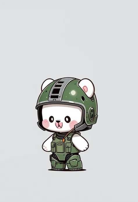 score_9, score_8_up, score_7_up, score_6_up, score_5_up, score_4_up, zPDXL, <lora:Character_Milk_and_Mocha:1>, cute, chibi, milk (white bear), mech suit, post apocalypse , WW2, m1-helmet