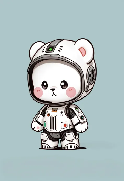 score_9, score_8_up, score_7_up, score_6_up, score_5_up, score_4_up, zPDXL, <lora:Character_Milk_and_Mocha:1>, cute, chibi, milk (white bear), mech suit, post apocalypse , WW2, m1-helmet