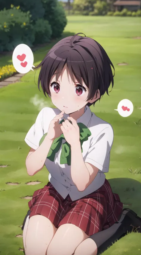 masterpiece, best quality, highres, BREAK
,determined,, , , wariza,, ,BREAK, <lora:kumin:0.8>, kumin tsuyuri, school uniform, short sleeves, plaid skirt
, (spoken hearts:1.2),(sweat:1.2),(deep breathe:1.2),(steam:1.2)