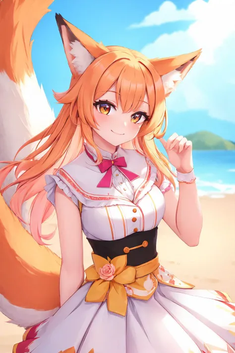 cowboy shot, female focus, 1girl, solo, heterochromia, multicolored hair, fox ears, fox tail, dog ears, dog tail, cat ears, cat tail, animal ears, animal tail, animal ear fluff, neck_corset, over the mouth gag, gagged, <lora:neckcorset v1:0.9>