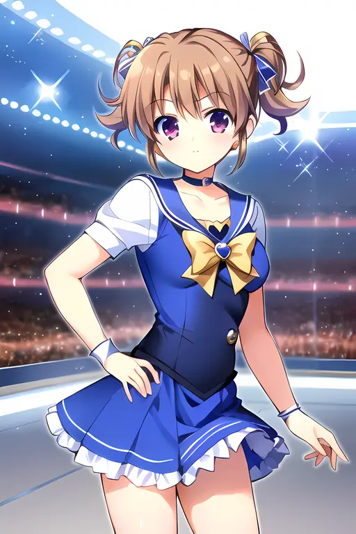 irisu makina, 1girl, masterpiece, best quality, magical girl, sailor senshi uniform, blue sailor senshi uniform, bishoujo senshi sailor moon, mini skirt, space, heart choker, sailor moon, <lora:Makina-15:0.7>