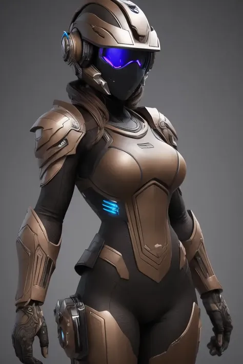 3D model, woman (highly detailed:1.1),black rash guard ,helmet glowing brown, sci-fi style,