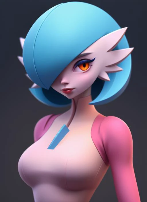 Delicate 3D PVC model of gardevior, soft smooth lighting, with soft pastel colors, thick thighs, 3d icon clay render, 120mm lens, 3d blender render, trending on polycount, modular constructivism, <lora:gardevoir_V2:0.8>, gardevoir, white dress, creatures \(company\), game freak, nintendo, pokemon, pokemon \(game\), bangs, colored skin, female focus, flat chest, gen 3 pokemon, blue hair, blue skin, hair over one eye, multicolored skin, pokemon \(creature\), orange eyes, short hair, two-tone skin, white skin