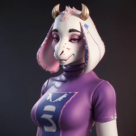 <lora:ChumpyChoo_Char_Toriel:0.5>, Delicate 3D PVC model of (toriel:1.4), animal face of a goat, exposed nipples, highly detailed face, short snout, half closed eyes, purple dress, large breasts, wide hips, white fur, pink eyes, soft smooth lighting, with soft pastel colors, 3d icon clay render, 120mm lens, 3d blender render, trending on polycount, modular constructivism, physically based rendering, centered