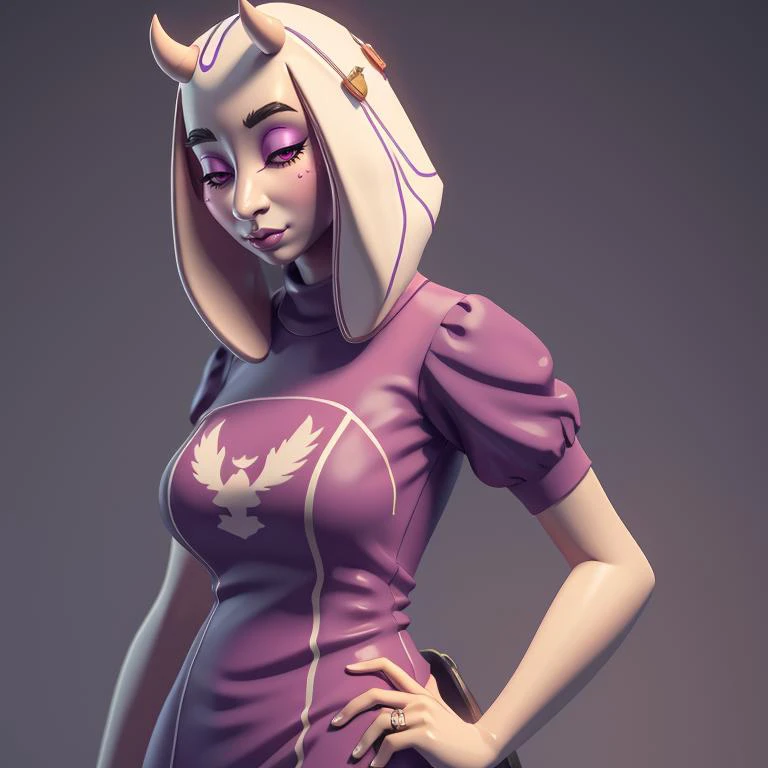<lora:ChumpyChoo_Char_Toriel:0.5>, Delicate 3D PVC model of (toriel:1.4), furry, highly detailed face, half closed eyes, purple dress, large breasts, wide hips, white fur, pink eyes, soft smooth lighting, with soft pastel colors, 3d icon clay render, 120mm lens, 3d blender render, trending on polycount, modular constructivism, physically based rendering, centered