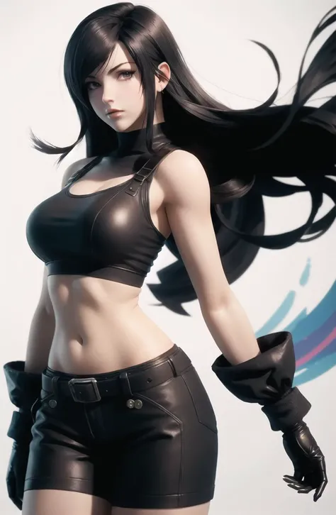 delicate colorful 3D PVC model of ( tifa lockhart in final Fantasy 7 series ),(long black hair), mini short with coat style clothes, detail hair, fluttering in the wind , sharp details, details face, detail eyes , intricate details, ultra-realistic,digitally enhanced,3d reference background, 8k resolution, unapologetic grit, overexposure,sharp focus , UHD, 8K, <lora:epiNoiseoffset_v2:0.7> <lora:a_fantasy_color_LORA:0.3>