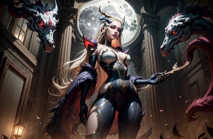 red_eyes, glowing eyes, <lora:add_detail:1>, BREAK <lora:coven_evelynn:0.7>, coven evelynn, hyperdetailed intricately detailed art trending on Artstation triadic colors Unreal Engine 5 detailed , 8k resolution, deviantart masterpiece,