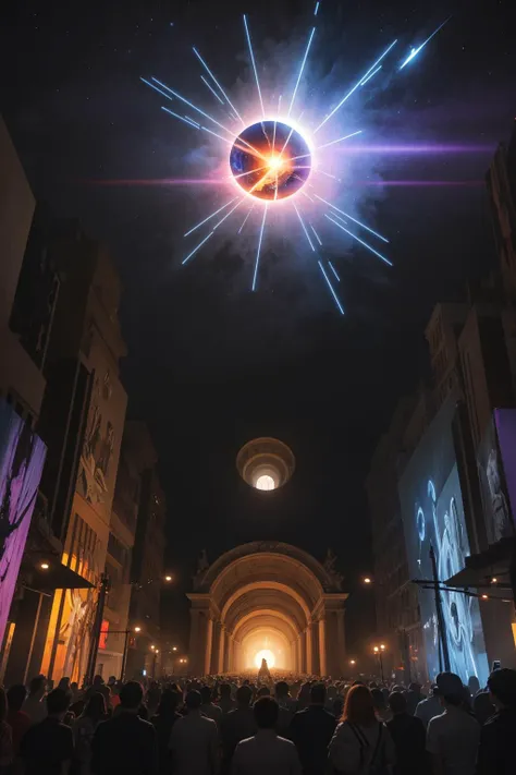 (masterpiece, artwork), painting of a large portal, glowing, crowd, dark hole, magical