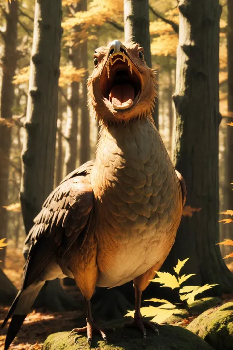 (best quality:1.3), (masterpiece:1.3), (detailed:1.2), 8K, screaming turkey, woodland, autumn, douglas fir