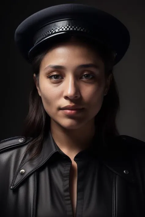 DEN_pandora_kaaki,
(posing by a (police car:1.2) (dressed:1.1) in a (police uniform:1.2), (police officer:1.3), police uniform, (police car:1.1), cuffs, (police:1.2), (uniform:1.3), police hat, hair tied back, tied back hair, trousers, top, jacket:1.2),
bokeh, f1.4, 40mm, photorealistic, raw, 8k, textured skin, skin pores, intricate details  <lora:epi_noiseoffset2:1>, epiCRealism <lora:ClothingAdjuster3:-1>