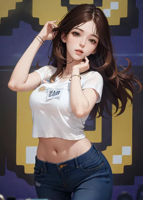photorealistic,realistic, solo, photorealistic, best quality, ultra high res, 1girl, beautiful, masterpiece, best quality, extremely detailed face, perfect lighting,
<lyco:somibdaydance_lycor_02:1>, somibdaydance, 1girl, solo, jeans, pants, brown hair, denim, jewelry, long hair, realistic, ring, midriff, brown eyes, shirt, lips, necklace, navel, looking at viewer, bracelet, breasts
<lyco:GoodHands-beta2:1.0>