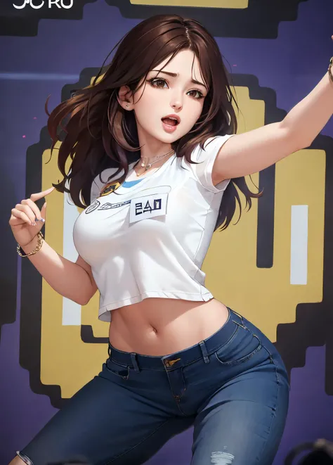 photorealistic,realistic, solo, photorealistic, best quality, ultra high res, 1girl, beautiful, masterpiece, best quality, extremely detailed face, perfect lighting,
<lyco:somibdaydance_lycor_02:1>, somibdaydance, 1girl, solo, jeans, pants, brown hair, denim, jewelry, long hair, realistic, ring, midriff, brown eyes, shirt, lips, necklace, navel, looking at viewer, bracelet, breasts, open mouth
<lyco:GoodHands-beta2:1.0>
