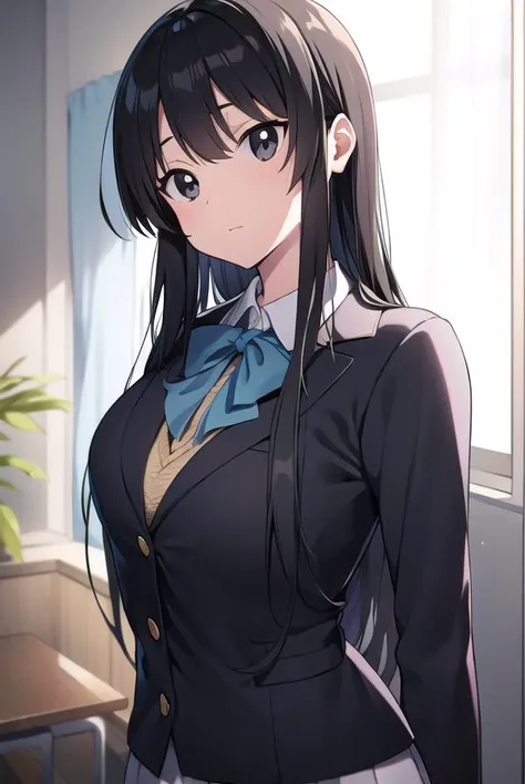 black hair, red eyes, demon tail, hairband, long hair, mechanical tail, multicolored hair, tail, (small breasts:1.2), BREAK jacket, skirt, striped, striped thighhighs, thighhighs, shirt, white shirt, blue skirt, zettai ryouiki, blue sleeves, red sleeves, BREAK looking at viewer, upper body, fully body, BREAK outdoors, BREAK (masterpiece:1.2), best quality, high resolution, unity 8k wallpaper, (illustration:0.8), (beautiful detailed eyes:1.6), extremely detailed face, perfect lighting, extremely detailed CG, (perfect hands, perfect anatomy),
