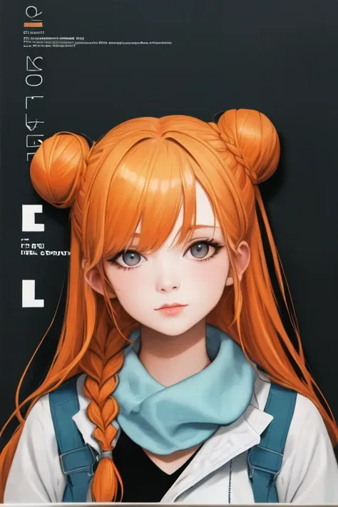 [:masterpiece:0.5], solo, 1girl, ice blue, orange hair, braided bun, absurdly long hair, cd cover, portrait, wallpaper, science fiction