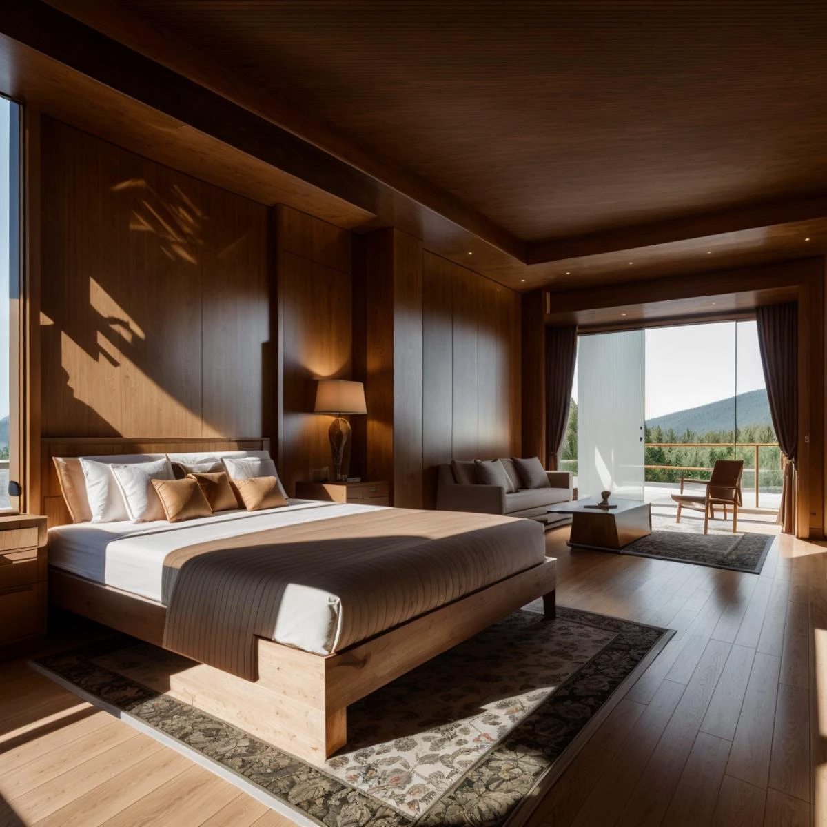dvArchModern, 85mm, f1.8, portrait, photo realistic, hyperrealistic, orante, super detailed, intricate, dramatic,sunlight lighting, shadows, high dynamic range, (Villa in the forest), Wooden house, masterpiece,best quality,(8k, RAW photo:1.2),(( ultra realistic)),
