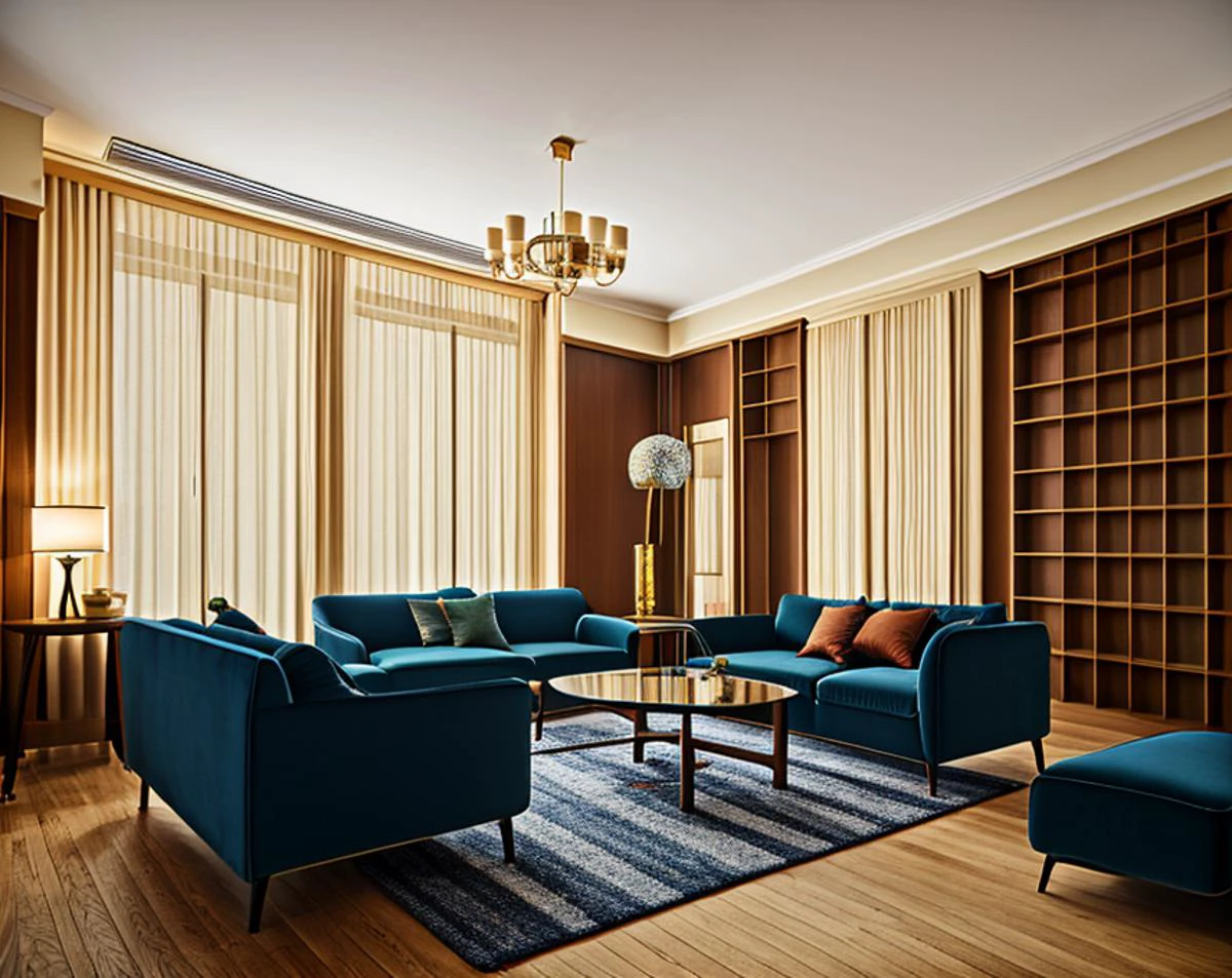 (RAW photo, best quality), (realistic, photo-realistic:1.3), photography of living room, masterpiece, an extremely delicate and beautiful interior design, extremely detailed all of furniture, perfect furniture, precision of models, perfect reflection image, sunlight through windows, extremely beautiful landscape view through window, artistic carpet , calligraphy pattern of carpet, wood motif floor, CG, unity , 2k wallpaper, Amazing, finely detail, extremely detailed CG unity 8k wallpaper, huge file size, ultra-detailed, high res, absurd res, soft light, short bang, beautiful detailed ornament, <lora:interiora:1>