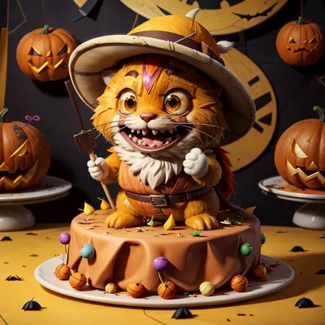 a small,colorful, fuzzy, fluffy fur,,cute,excited, fantz creature, dressed like Indiana Jones inside an extremely, a huge room decorated for a halloween party, party setting, party streamers scattered everywhere, huge cake on a table slice cute out on a plate eating by the cute creature. many people in the background ((Excited face: 1.2)) <lora:Small_Mostersv2:0.8> <lora:people_count_slider_v1:1.2> <lora:add_detail:0.8> <lora:add_saturation:0.8> <lora:zoom_slider_v1:-2.0><lora:JungleExp:1.0>