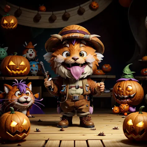 a small,colorful, fuzzy, fluffy fur,,cute,excited, fantz creature, dressed like Indiana Jones inside an extremely, a huge room decorated for a halloween party, party setting, party streamers scattered everywhere, huge cake on a table slice cute out on a plate eating by the cute creature. many people in the background ((Excited face: 1.2)) <lora:Small_Mostersv2:0.8> <lora:people_count_slider_v1:1.2> <lora:add_detail:0.8> <lora:add_saturation:0.8> <lora:zoom_slider_v1:-2.0><lora:JungleExp:1.0>
