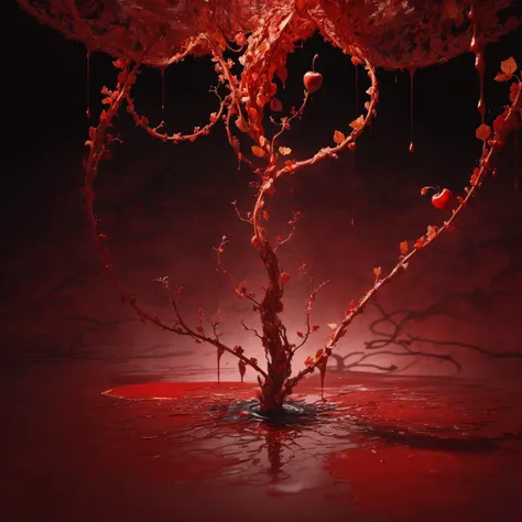 (masterpiece, best quality, highres :1.21), oil painting, (fractal art:1.3), (psychodelic art:1.3), ((ink splashing technique), (freehand brushwork), (blurred lines), (sparse composition), (subtle details), (subtle ink color variation), (flowing brushstrokes), (artistic interpretation)), masterpiece quality, ultra detailed
BREAK
snake and apple and human heart,
((drama romance tragedy and lil bit of humor)), ((red paint, red wax, red vine):1.3),
<lora:add_saturation:0.5>