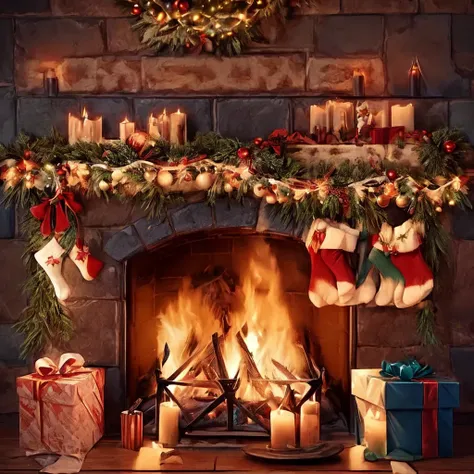 Unreal 5 20k wallpaper, trending on art station UHD(10k), cinematic, epic, Christmas day, Christmas tree, inside a fantasy house, hanging lights, high quality, socks over a fireplace., lit fire, well lit, wreaths on walls, fairy light hang from ceiling, very coherent, trending on artstation, UHD(10k), insane detail, insanely intricate, <lora:add_saturation:0.8> <lora:add_brightness:0.8> <lora:add_detail:1.3>