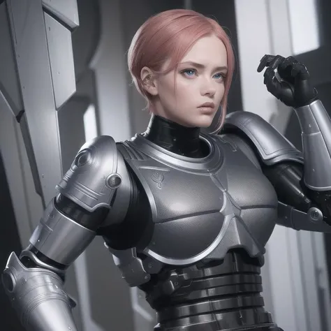 <lora:robocop19871987_v10:0.6> masterpiece, top quality, best quality, official art, (beautiful and aesthetic:1.3),extreme detailed,colorful,ice robot,, proportional eyes, (realistic:1.5), extremely detailed, hyper detailed, soft lighting, detailed background, extreme detail background, sharp details, beautiful face, symmetrical eyes, short red hair, short hair, red hair, green eyes, woman, high quality, (full body:1.3),
