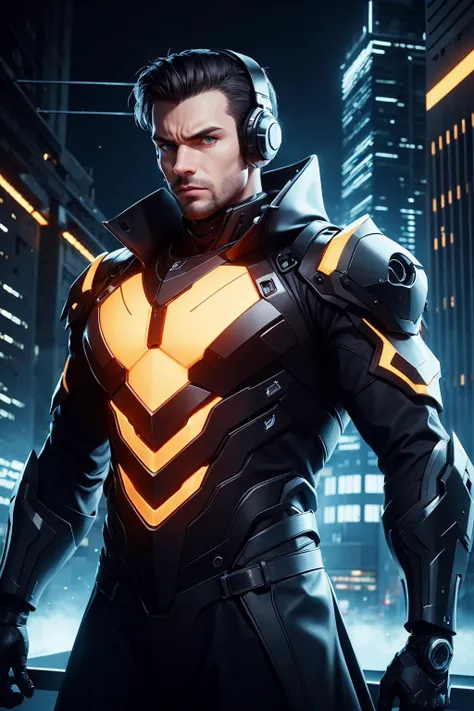 (1man, muscular, adult irish male:1.2), amber eyes, dark red fade with sideburns,
looking at viewer, solo, half shot, detailed background, detailed face, (<lora:style_ConstructionyardAI:1.0>, constructionyardai theme:1.1) high-tech futuristic hacker, advanced technology, coat, techwear, cables, blue (holographic display:1.05), error message, encoded text, laptop, neural network, screens in background, green lights, dark sinister atmosphere, shadows,