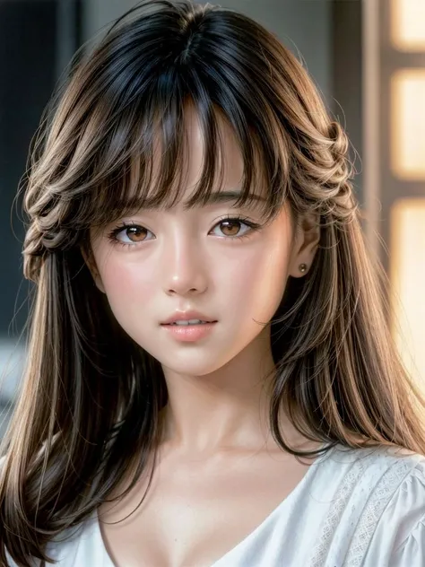 best quality, masterpiece, (realistic, film photography:1.2), fujifilm,
film, cinematic lighting, depth of field, sharp camera focus,1 girl, elegant,
realistic face, skin texture, sexy and cute, akina nakamori hair, (golden brown eyes:1.3), little blush, full body,
dim room, hot summer, windy, dark, evening, sunset, chill, relaxing, indoor, home, detailed background,
<lora:akinanakamori:0.5>, <lora:add_detail:1>