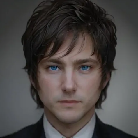 1man, blue eyes, portrait, solid background <lora:javiermileilora:1>