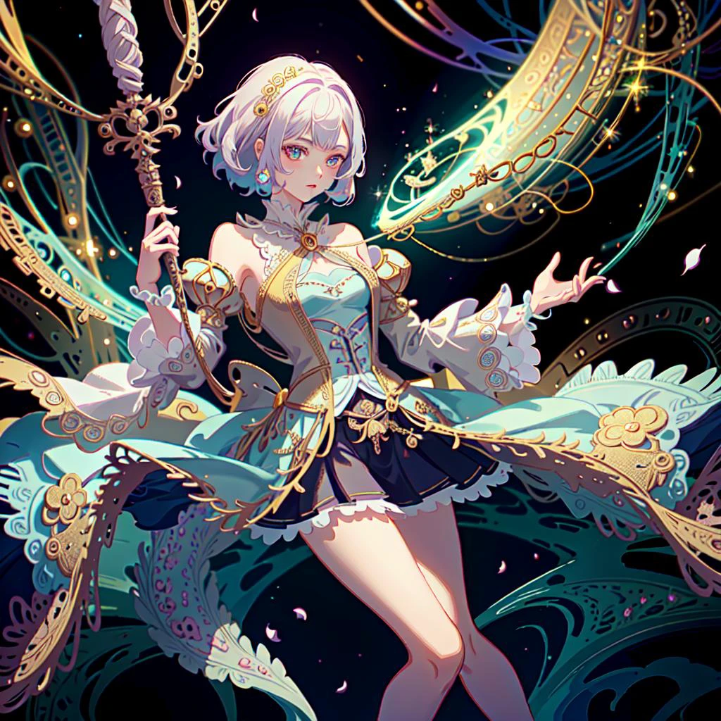 (worldoflace:1.3), 1girl, magical girl, sword, (best quality, masterpiece:1.5), detailed <lora:WorldofLace:1> <lyco:GoodHands-beta2:1.0>