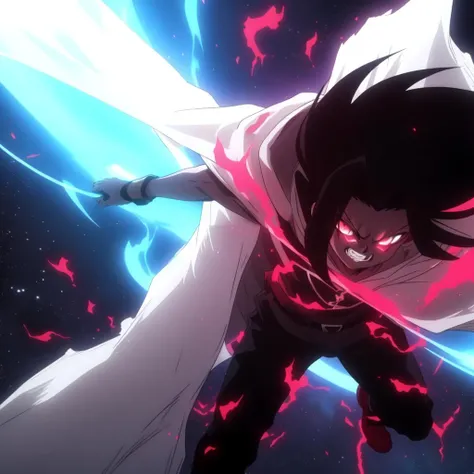 Background energy burst. Surrounding energy, evil smile
ï¼angryï¼)ï¼Full of evil spirit, bursts of energy, fantasy and weirdness,The heaven is like the earth!
Lean forward, impact action
(A red light in front of you)(ï¼no humans)ï¼
ï¼lean forwardï¼Swing, dynamic, attack posture
1 boy with long balck hair, white cloak, Beautiful fingers, Beautiful nose, Beautiful character design, Perfect eyes, Perfect face, Expressive eyes, Perfect balance, Look at the viewer, Shut up, (innocent_big_eyes: 1.0), (Light_Smile: 0.3 ), official art, extremely detailed CG unified 8k wallpaper, perfect lighting, colorful, Bright_Front_face_Lighting, white skin, (masterpiece:1.0), (best_quality:1.0), ultra-high resolution, 4K, ultra-detailed, photography, 8K,
(whole body)
<lora:yewang-000001:0.6> <lora:1符æ:0.3> <lora:r1ge - AnimeRage:0.3> r1ge <lora:hologram02:0.3>